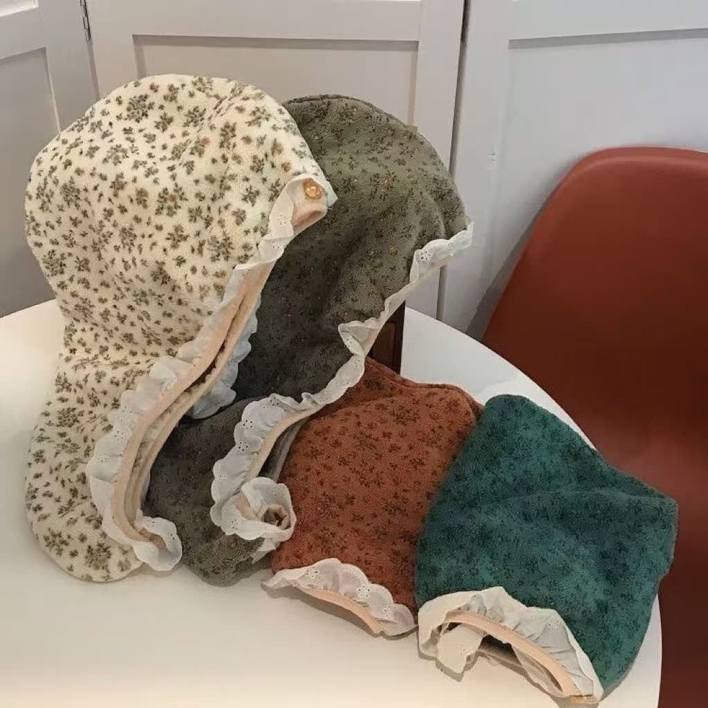 Retro pastoral lace floral dry hair hat for women thickened water-absorbent quick-drying turban shower cap for dry hair