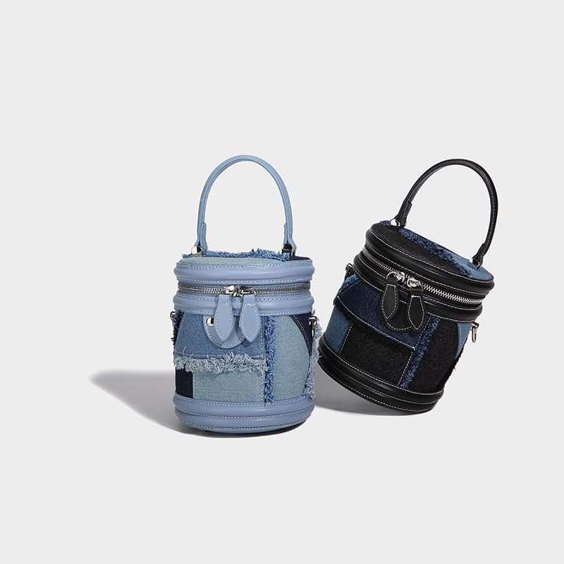 Niche denim splicing design bucket bag new casual commuting versatile shoulder bag light luxury simple western style women's bag