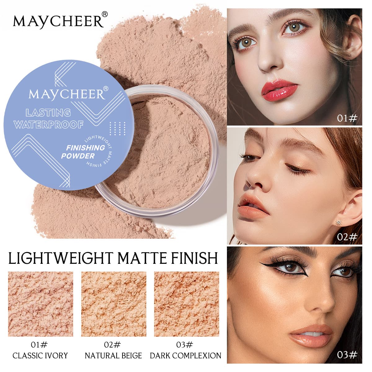 MAYCHEER Loose Powder Setting Long-lasting Waterproof Sweatproof Soft Matte Concealing Oil-control Student Powder Foundation Cross-border Export