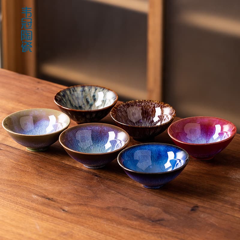 Ceramic Kiln-Changed Conical Tea Cup, Full Handmade Sky-Blue Conical Sipping Cup, Kung Fu Tea Set Tea Cup, Host Cup Single Cup