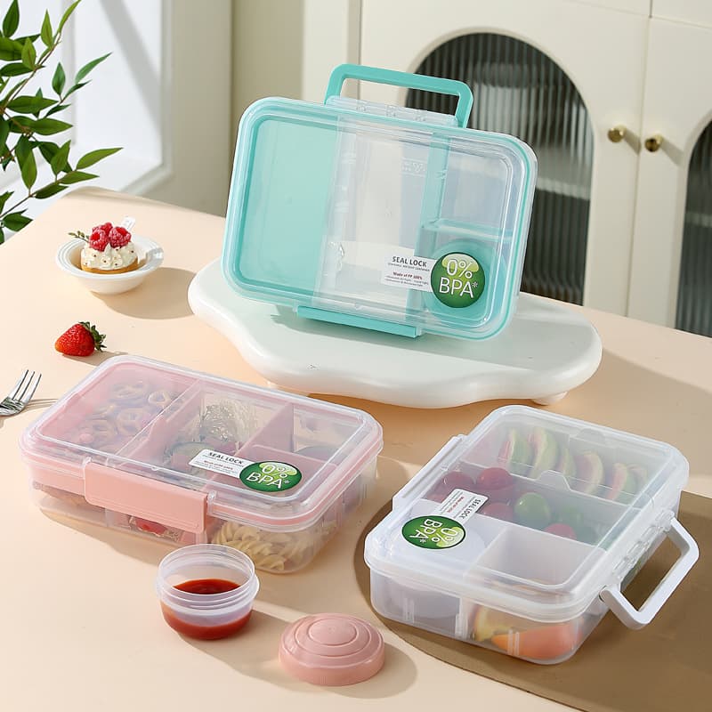 Portable Fresh-Keeping Container Outdoor Fruit Box Portable Salad Box with Dip Compartment Bento Box Lunch Box for Work