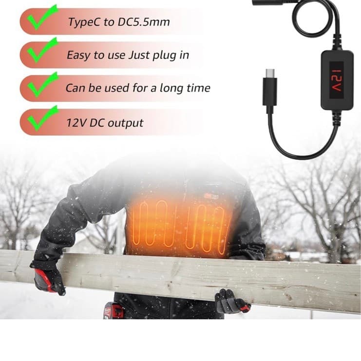 PD Trigger Type-C to 5.5mm Female 12V/9V for Heating Jacket Boost Battery Boost Adapter Charger