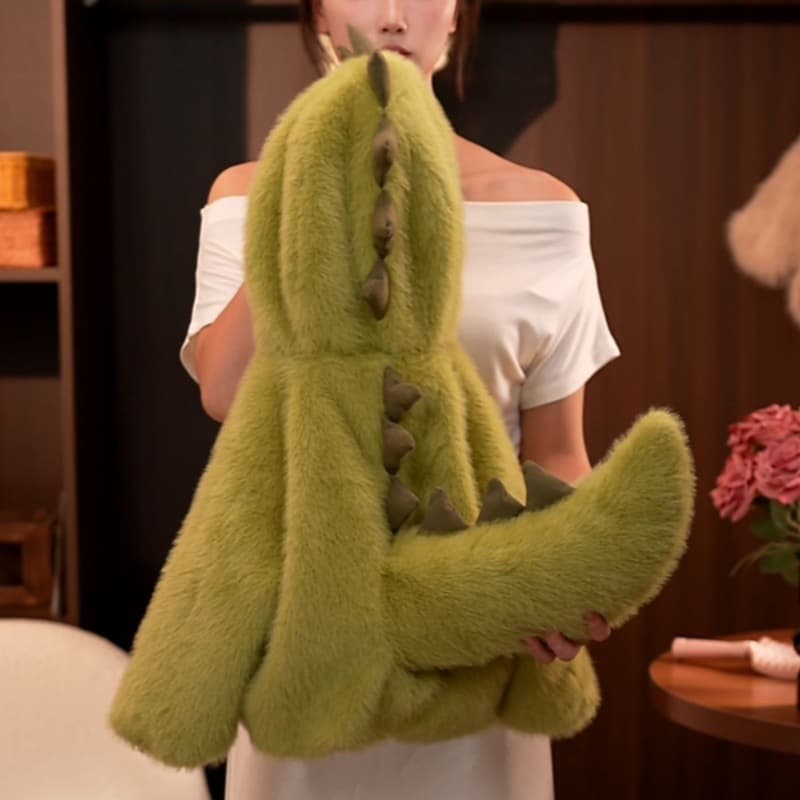 Boys Girls Big Tail Dragon 2025 New Children's High-End Style Hooded Fleece-Lined Thickened Dinosaur Fuzzy Coat Top