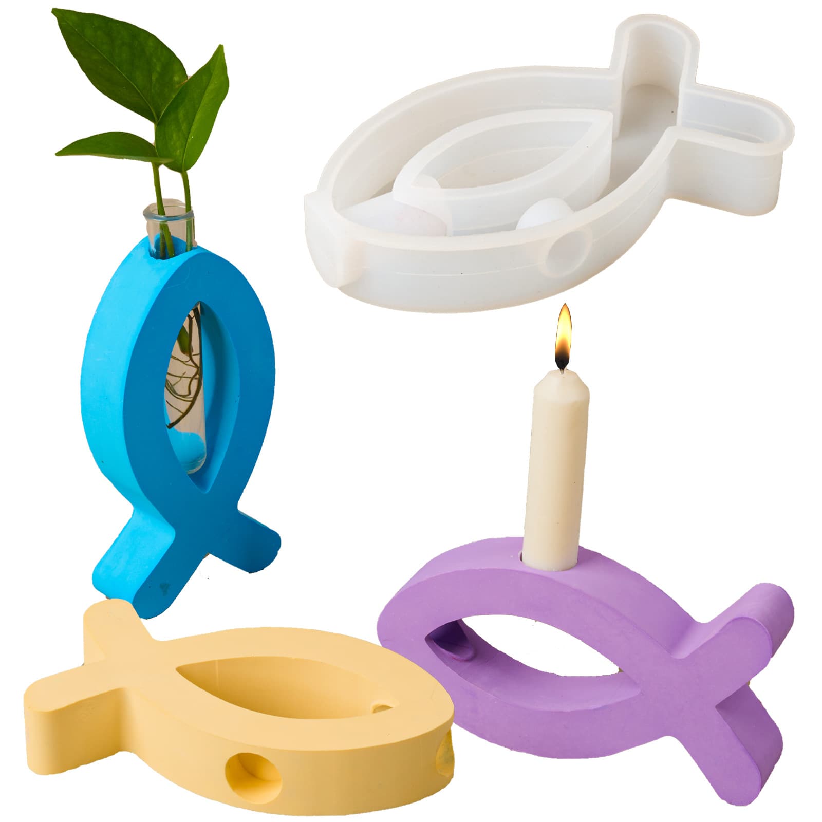 2D Fish Silicone Mold DIY Test Tube Hydroponic Vase Plaster Mold Candle Holder Decoration Resin Casting Mold