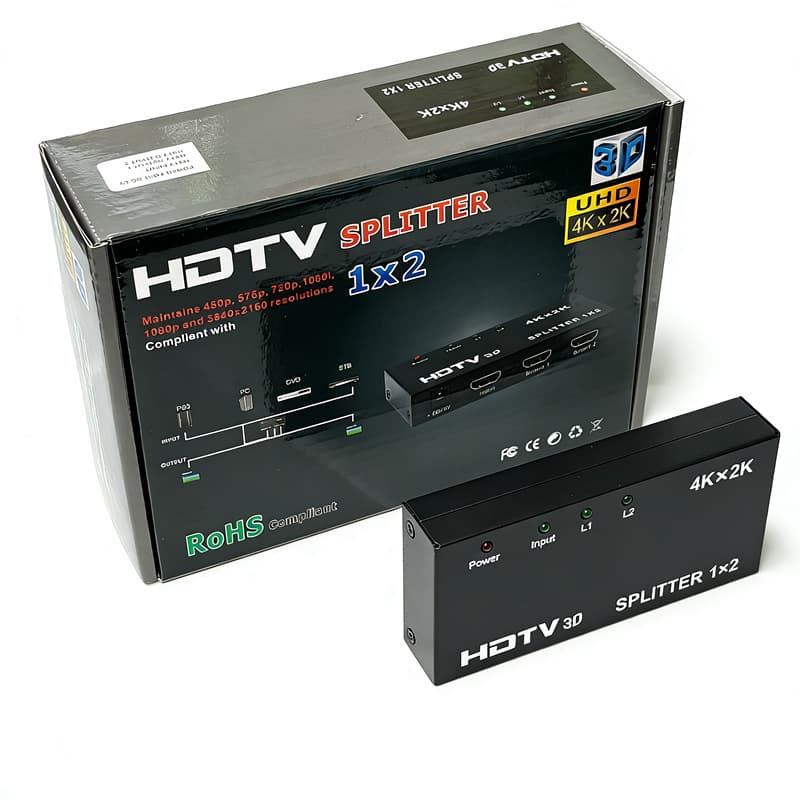 HDMI Splitter 1 in 2 out One to Two High Definition HDMI 1x2 Splitter 3D 4Kx2K30Hz Computer Office Network Tool from China