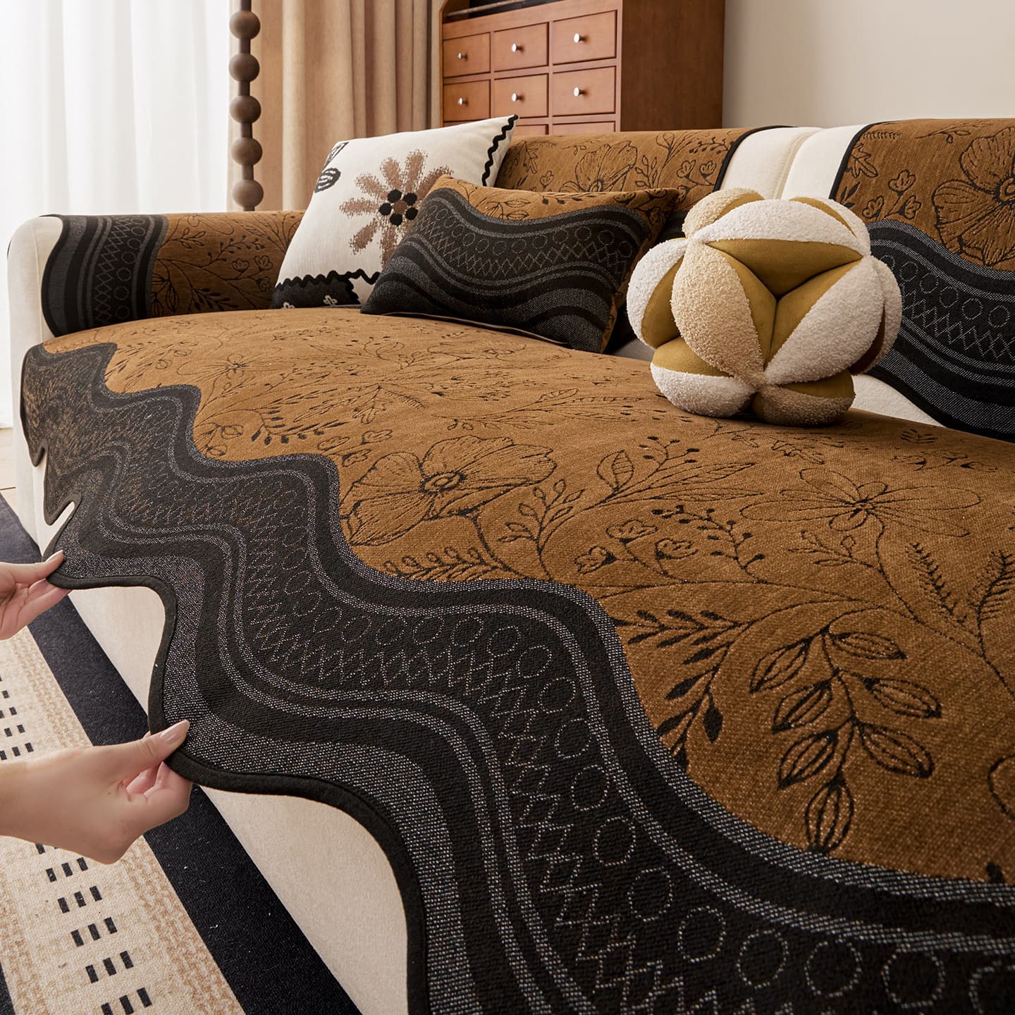 Mid-Century Modern Sofa Cushion 2026 New Season All-Weather Chenille Seat Pad Non-Slip Irregular Sofa Cover