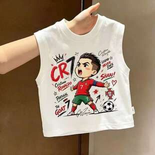 Summer Pure Cotton Cartoon Football Player World Cup Cool Printed Children's T-Shirt for Toddlers Sleeveless Vest T-Shirt
