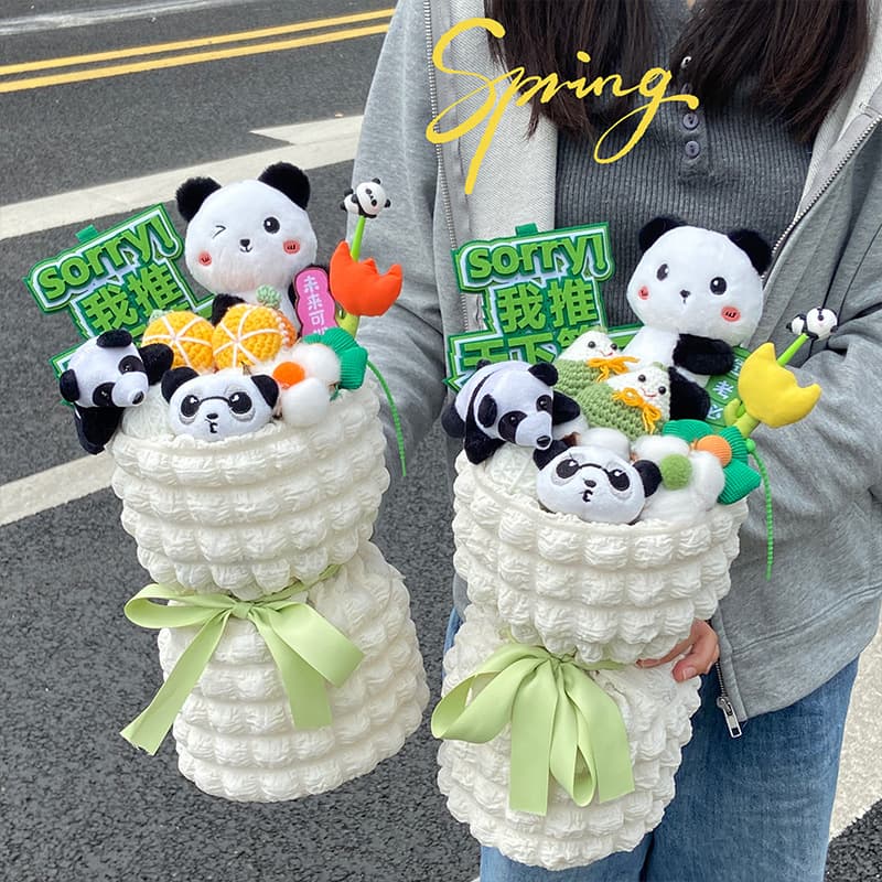Bright Orange Future" Panda Doll Creative Knitted Fruit Blessing Doll Bouquet for Exam Success and Graduation Gifts