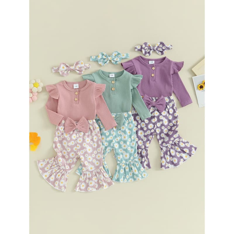 2026 New Cross-border Drop Shipping 0.059.06 Feet Baby Girl 3-Piece Ribbed Long Dress