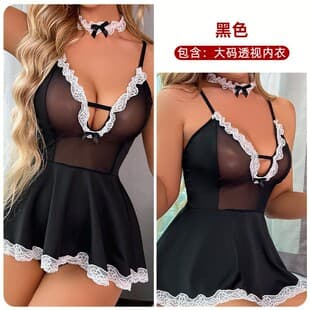 Cross-border Trade Plus Size Lingerie Women's Easy-Off Push-up Hot Temptation Maid Servant Sleepwear Uniform Set