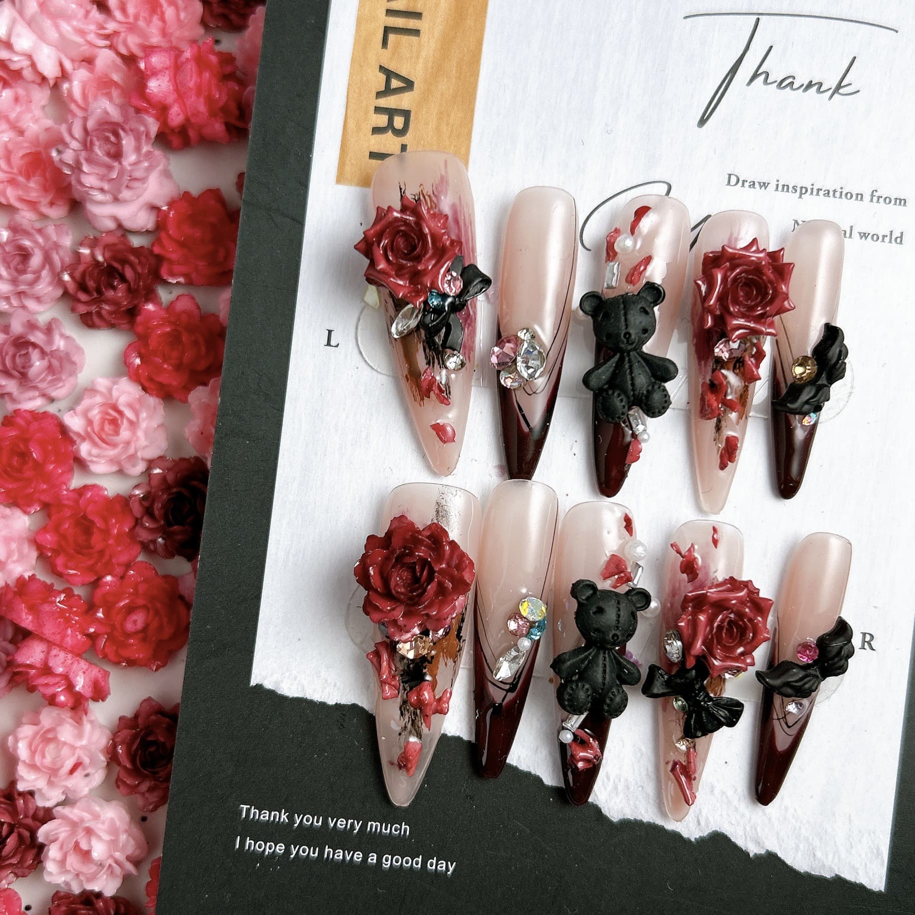 Sweet American Style Tie-Dye Peony Mixed Nail Art Decorations Soft Sculpted Rose Nail Art Accessories DIY Handmade Embellishments