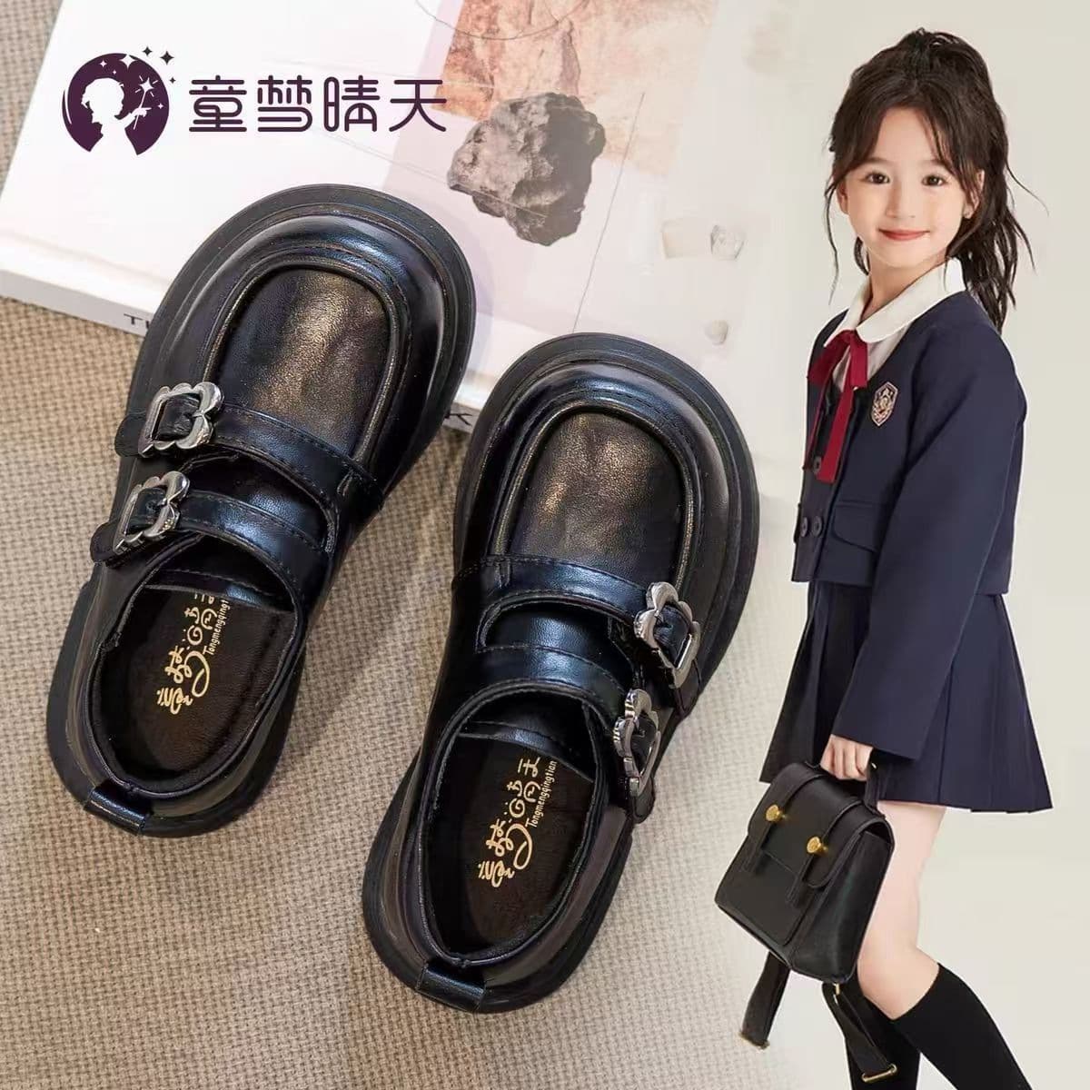 Girls' leather shoes, spring children's princess shoes, soft-soled preppy style black loafers, 2025 new style girls' shoes