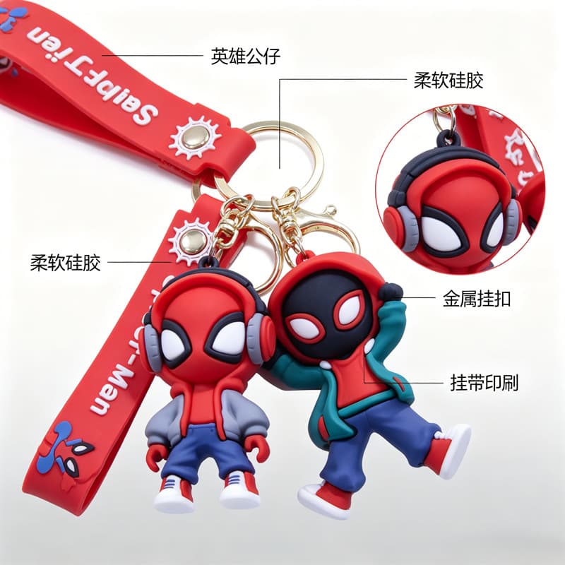 Cartoon Spider-Man PVC Keychain Superhero Doll School Bag Backpack Pendant Accessory Car Keychain
