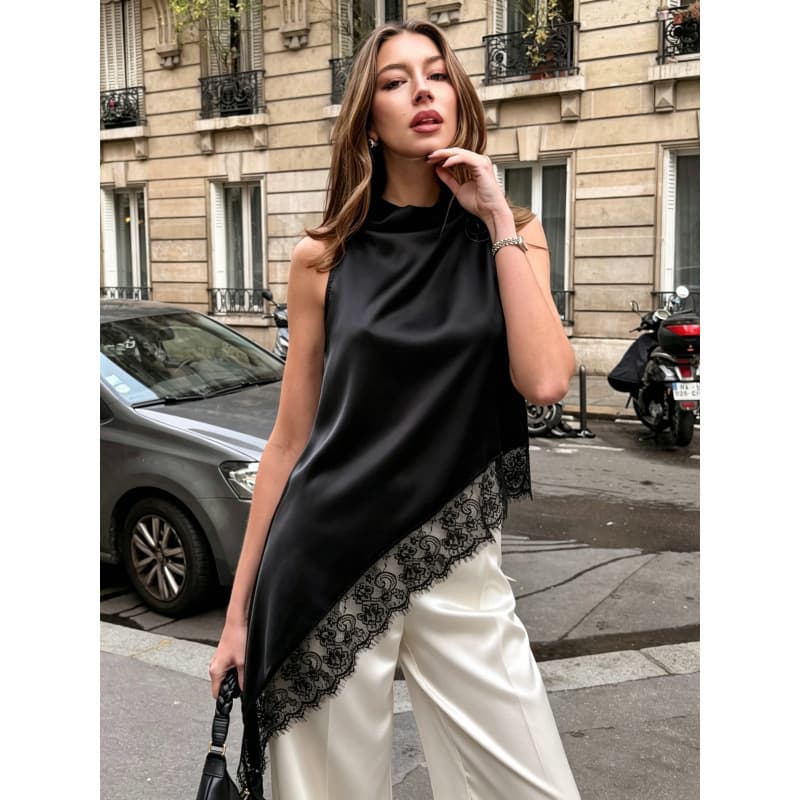 New Summer Chic Slim Fit Versatile Sleeveless Lace Blouse for Women - Cross-border Amazon EU/US