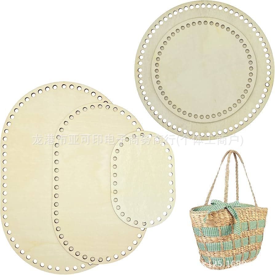 Wooden Basket Bottom 5 Pieces Oval Round Crochet Basket Wood Base DIY Craft Handwoven Bottom Board