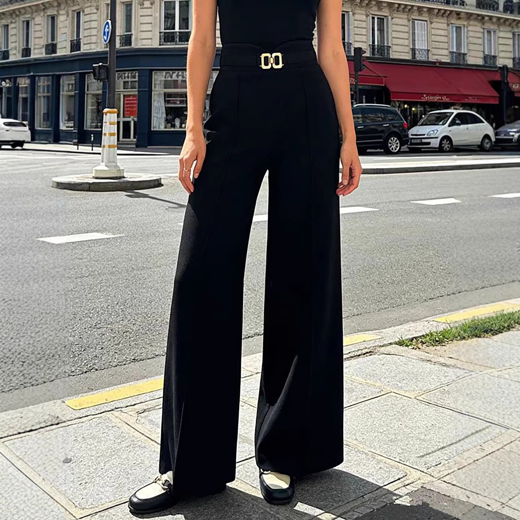 In Stock 2026 Spring/Summer European and American Cross-border Fashion High-waist Elegant Flowing Professional Commuter OL Style Wide-leg Pants