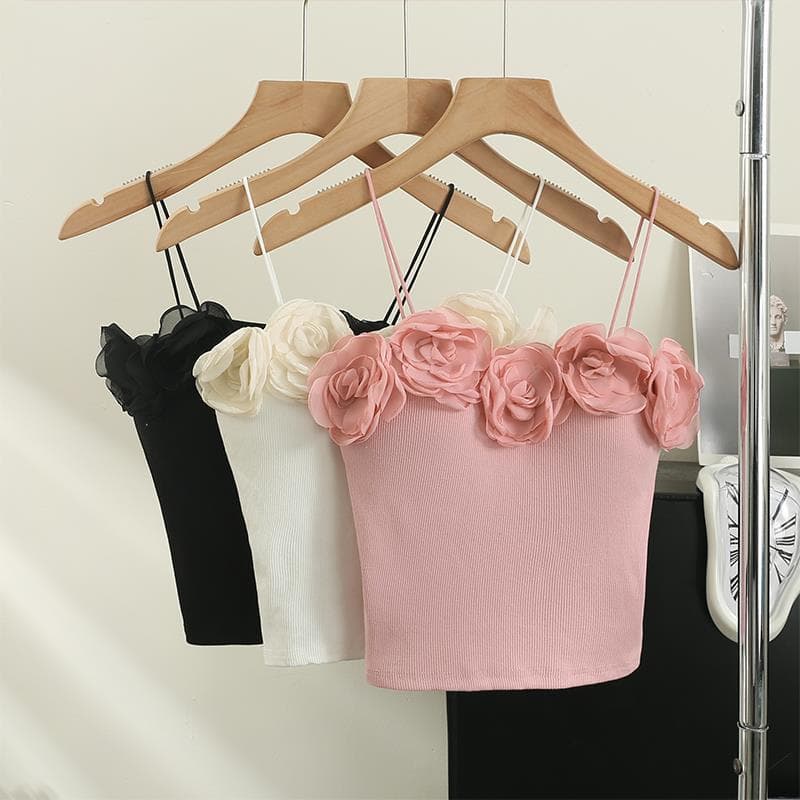 Pure and Sexy 3D Floral Camisole Top for Women Summer Designer Short Going Out Tube Top