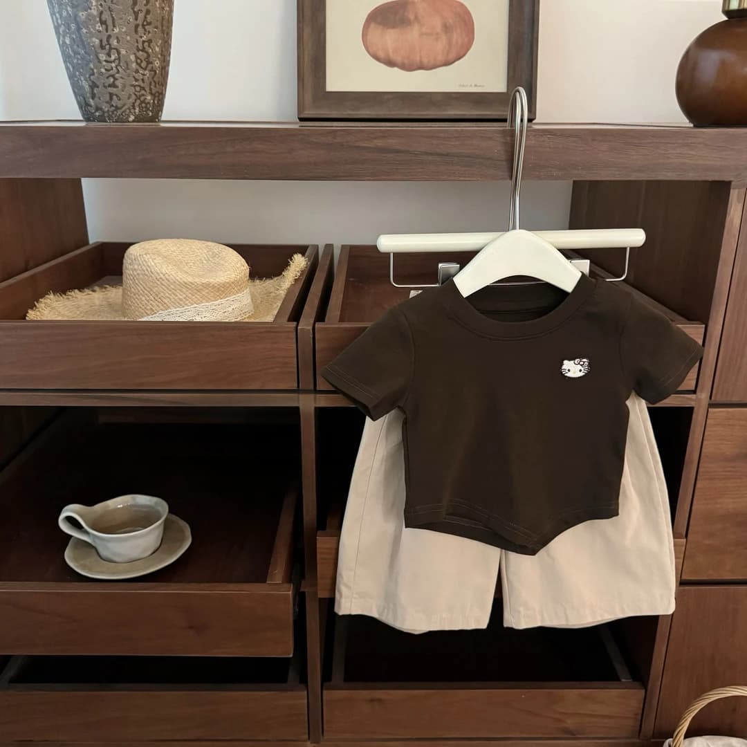 2026 new Korean style children's short-sleeved T-shirt wide-leg pants suit girls spring fashion two-piece set TA linen