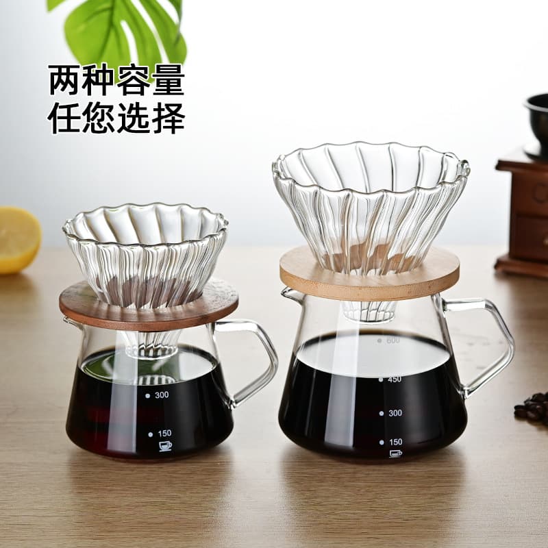 Wholesale high borosilicate glass pour-over coffee pot, Moka pot, minimalist home-use round coffee maker with handle.