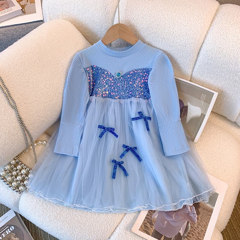 Girls Long Sleeve Dress 2024 New Stylish Versatile Children Autumn Princess Dress Girls Sequins Fall Winter Dress