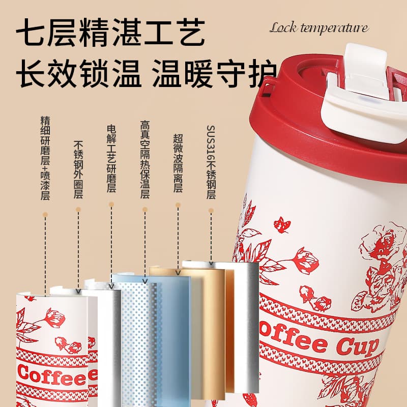 316 stainless steel insulated tumbler, high-appearance customized gift, car insulated water bottle, coffee cup, lily of the valley cup with straw
