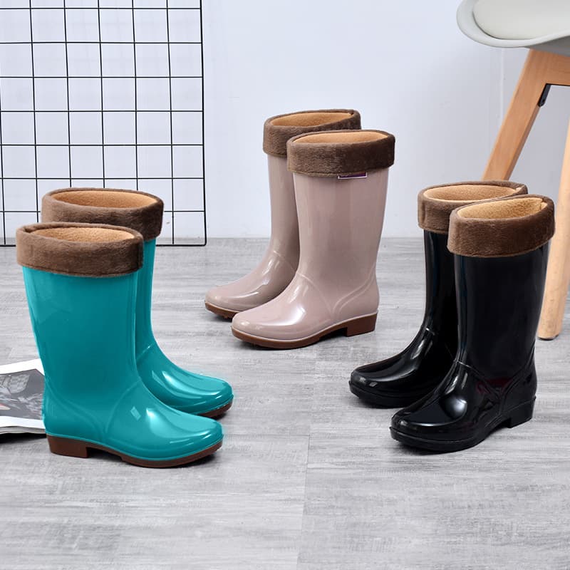 Women's Short Rain Boots, Mid-Calf Non-Slip Waterproof Rubber Boots, Kitchen High-Top Spring and Autumn Rain Shoes