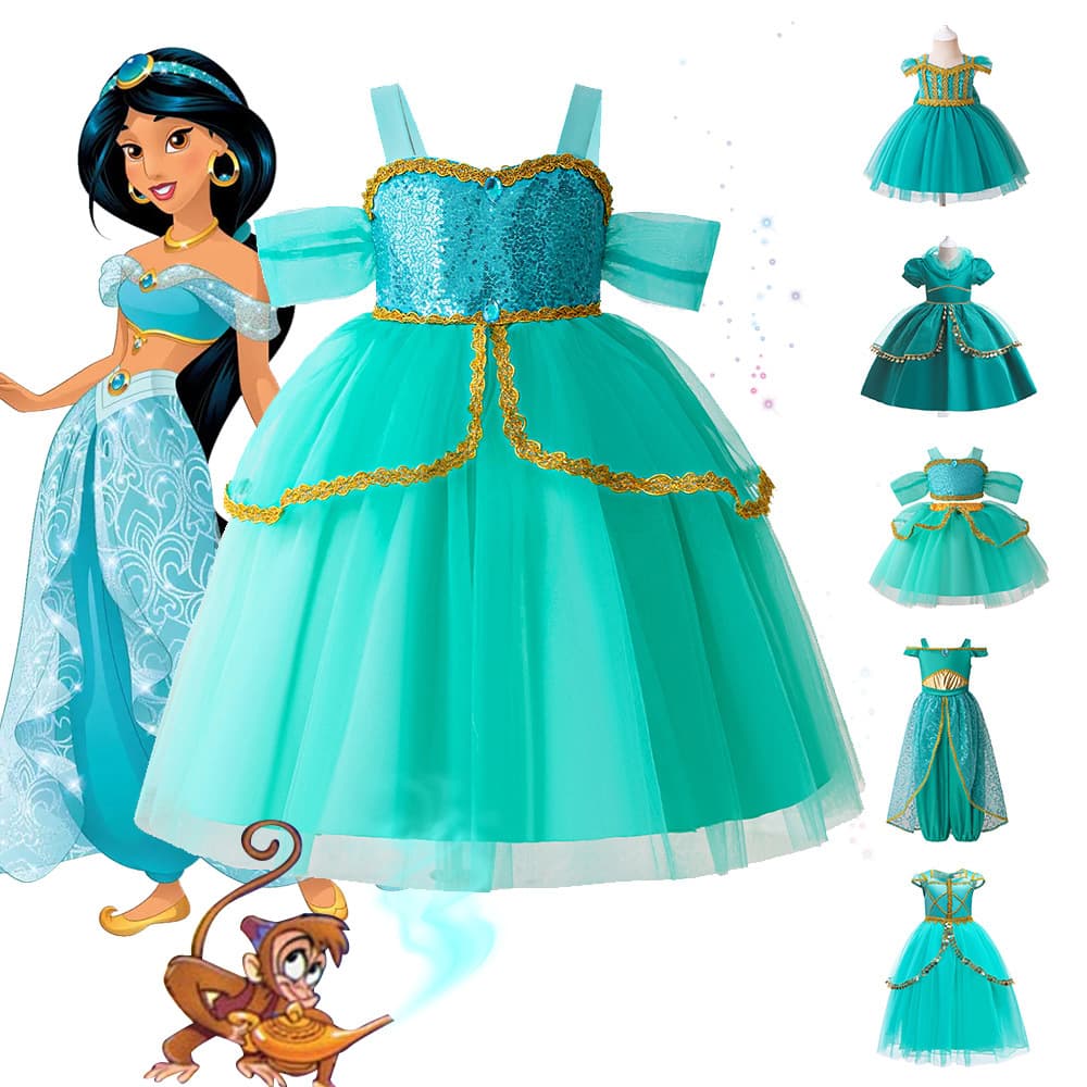 European and American Aladdin Magic Lamp Girls' Costume Sequin Mesh Princess Skirt Jasmine Princess Cos Costume Girls' Dress