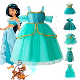 European American Aladdin Girls Performance Costume Sequin Mesh Princess Dress Jasmine Princess Cosplay Dress Girls Dress