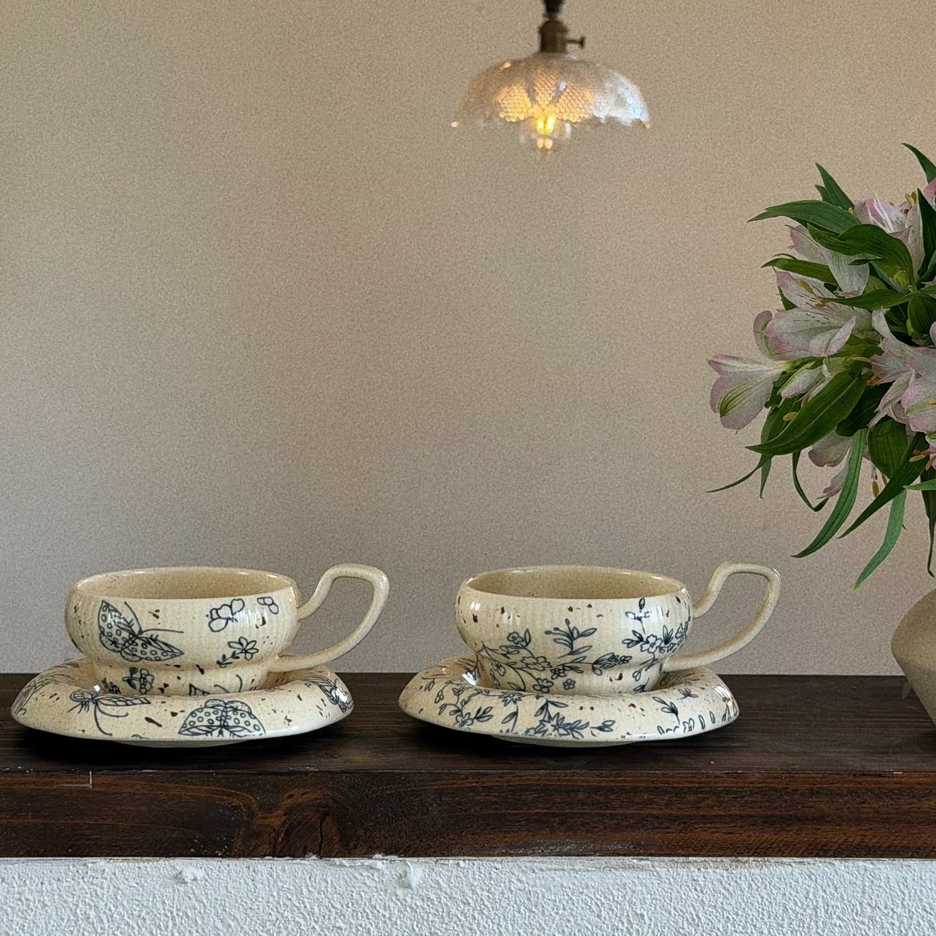 Vintage Sesame Glaze Pattern Ceramic Cup and Saucer Latte Art Cup and Saucer Afternoon Tea Coffee Cup Home Tea Cup Saucer Wholesale
