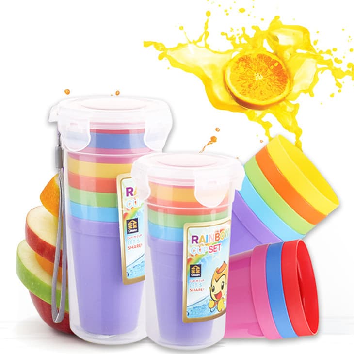 Rainbow Stacking Cups Plastic Water Cup Set for Kids Travel Portable Sealed Rinse Cup