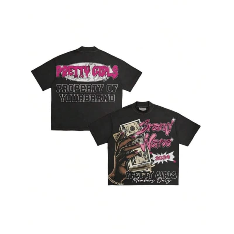 230G cross-border pure cotton T Shir i,-n e Pl, k T-Shir Wih "PRETTY GIR