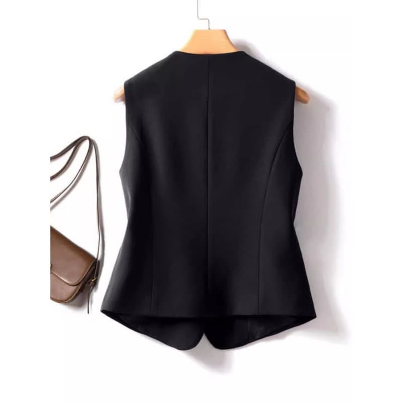 Slim Fit Short Vest Spring Autumn Blazer 2026 New Style Double-Breasted Elegant Vest Black for Women