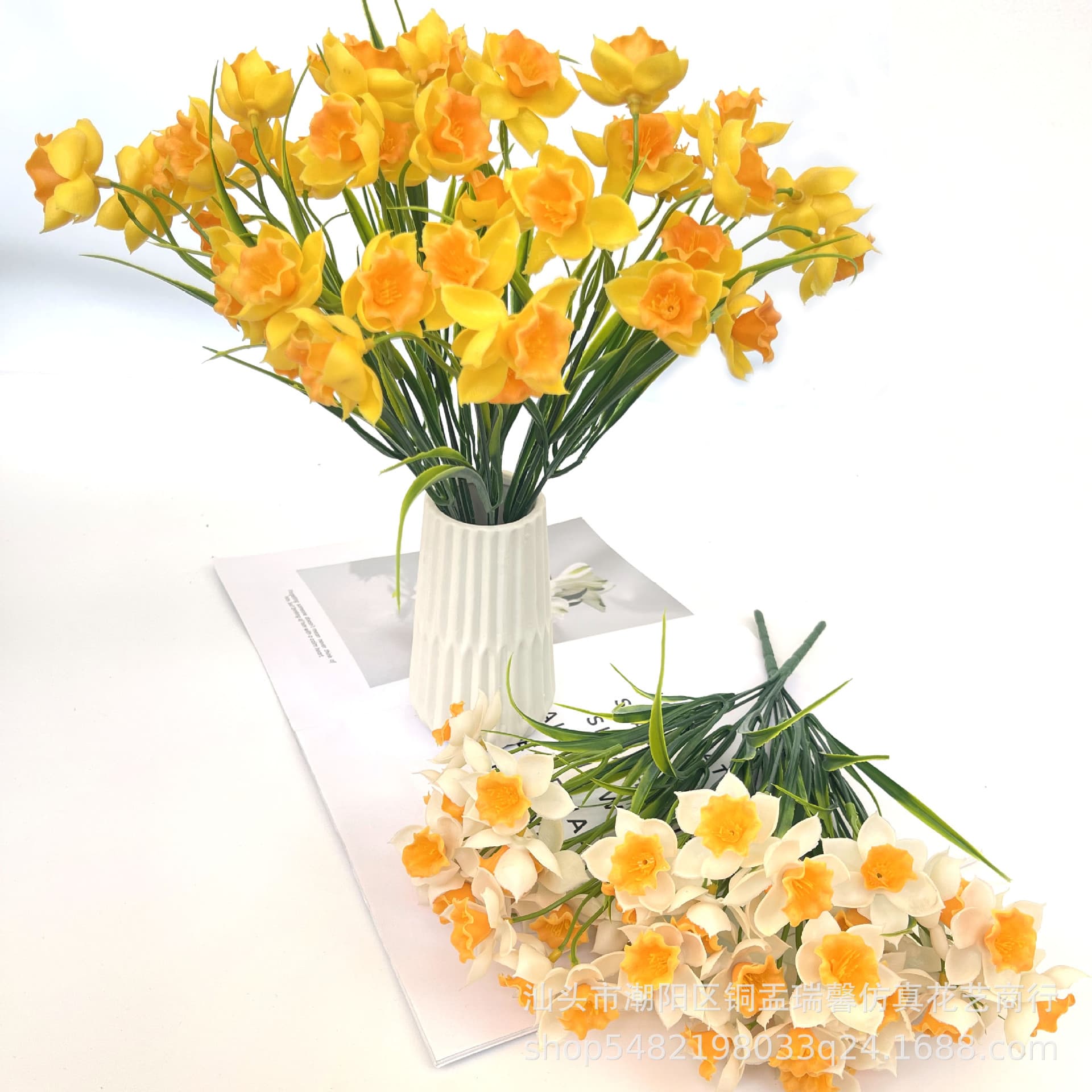Cross-border Wholesale Seven-Branch Spring Grass Daffodil Artificial Touch Material Narcissus Wedding Fake Flower Decoration Simulated Greenery