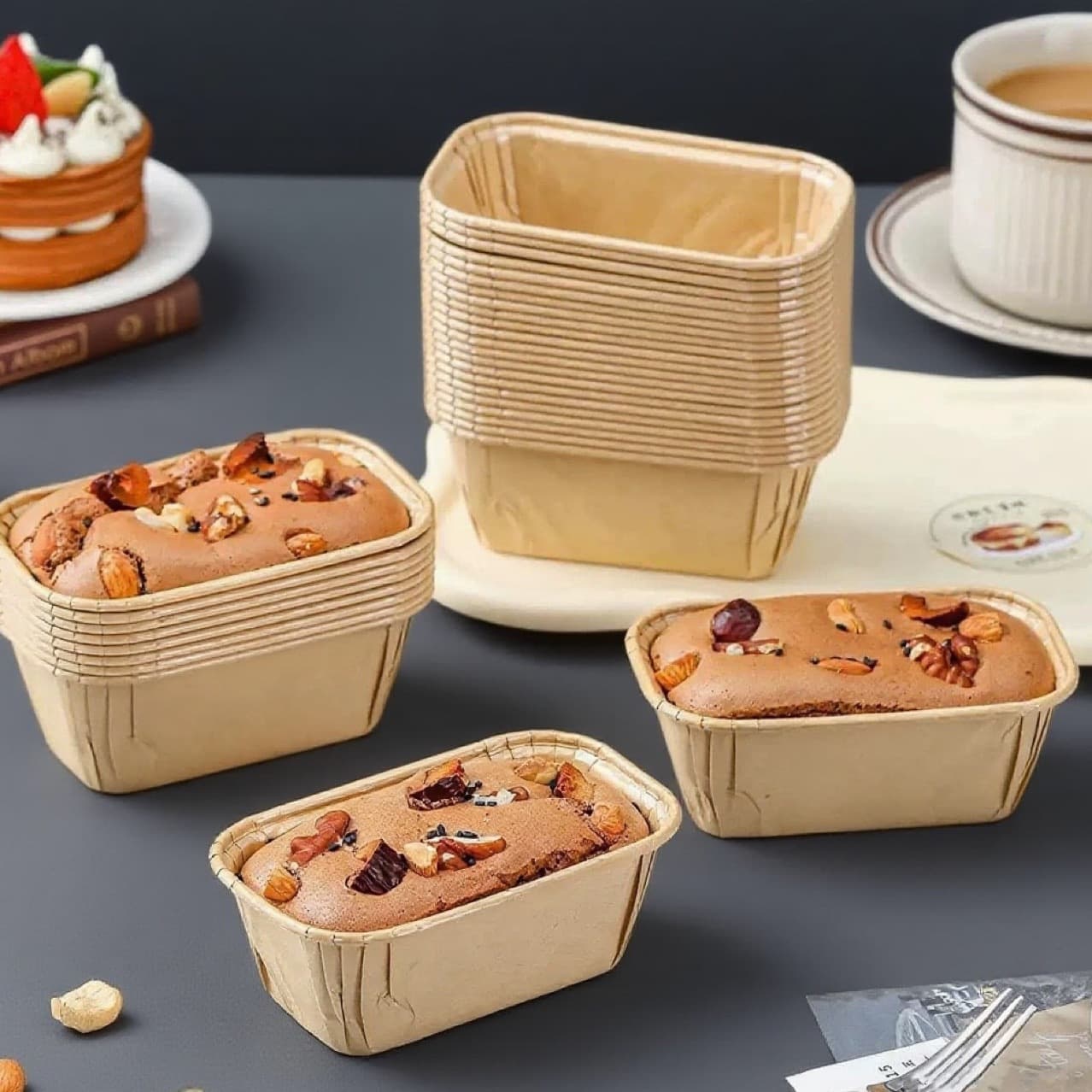 FDA Rectangular Chiffon Cake Cup, Date Cake Mousse Mold, Hokkaido Pound Cake, Basque Burnt Cheesecake Oil-Proof Paper Liner