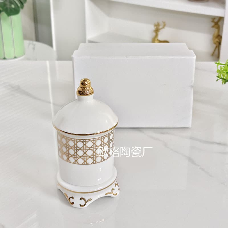 Dijia simple and high-looking bone china gold plaid toothpick holder living room home portable toothpick jar exquisite souvenir
