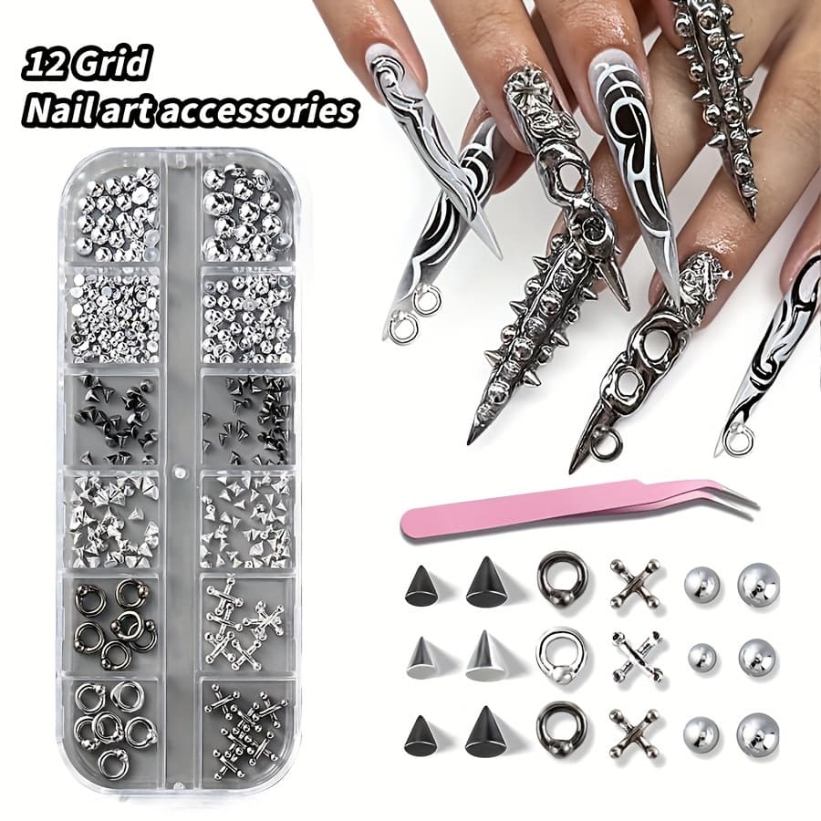 Cross-border nail art accessories exaggerated hot girl punk style metal nails nail rings diy wearable nails nail accessories