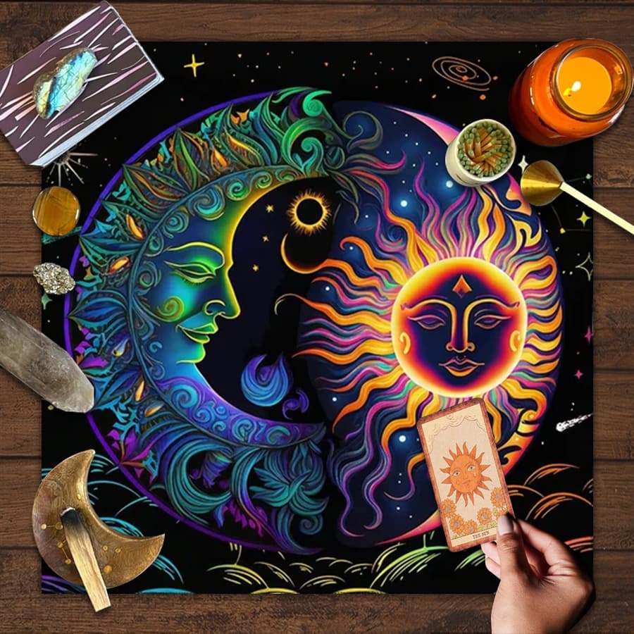 Cross-border Hot Selling Vintage Moon Phase Altar Cloth Five-pointed Star Tarot Black Oracle Mat Tarot Table Cloth Mat