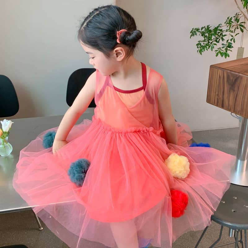 Korean girls dress summer new baby girl cute bath ball mesh vest skirt suit children princess skirt
