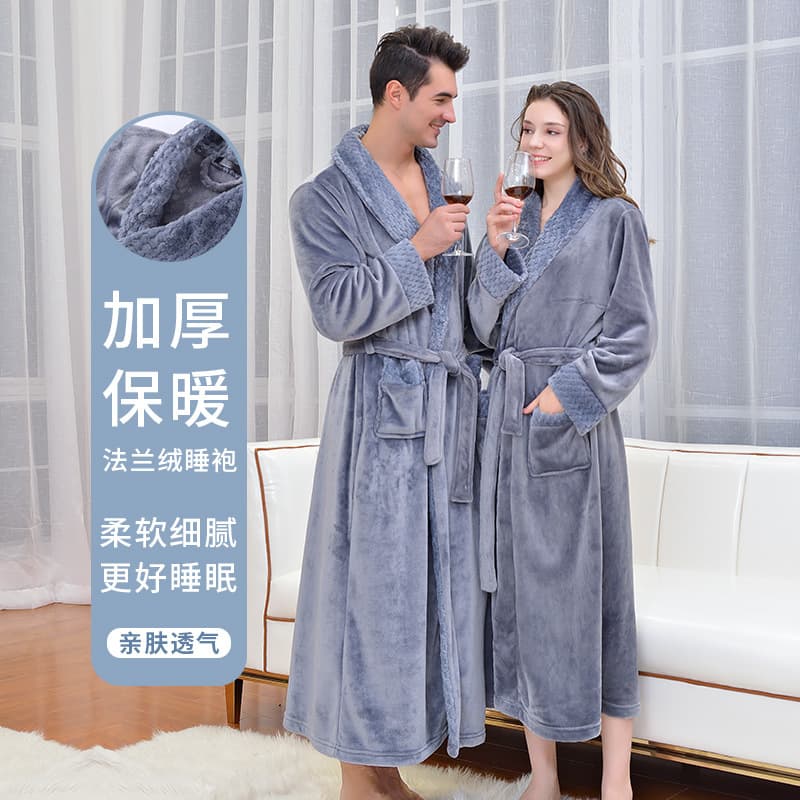 Thickened Long Plush Robe Women's Hotel Fleece Robe Large Size Couple's Bathrobe Autumn Winter Warm Comfortable Home Wear