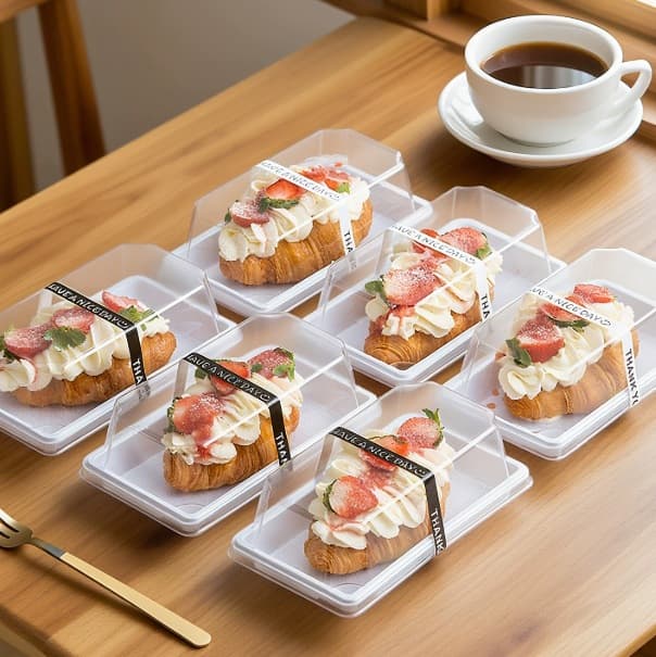 Croissant packaging box, croissant, cream bread, sandwich cake roll, disposable rectangular transparent packaging box