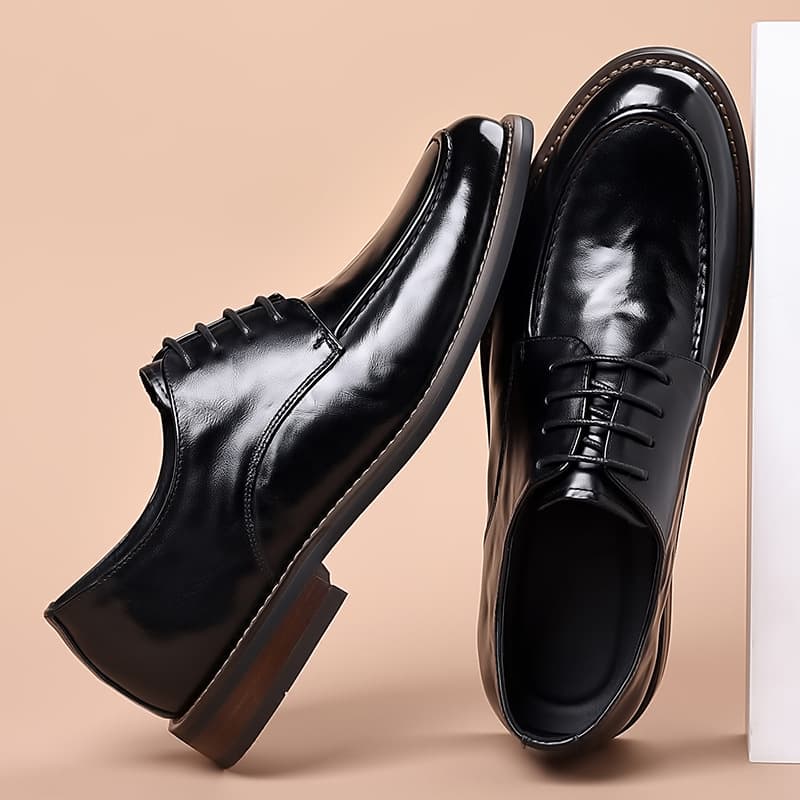New Men's High-End Luxury Business Leather Shoes with Solid Wood Heel, Genuine Leather Casual Shoes