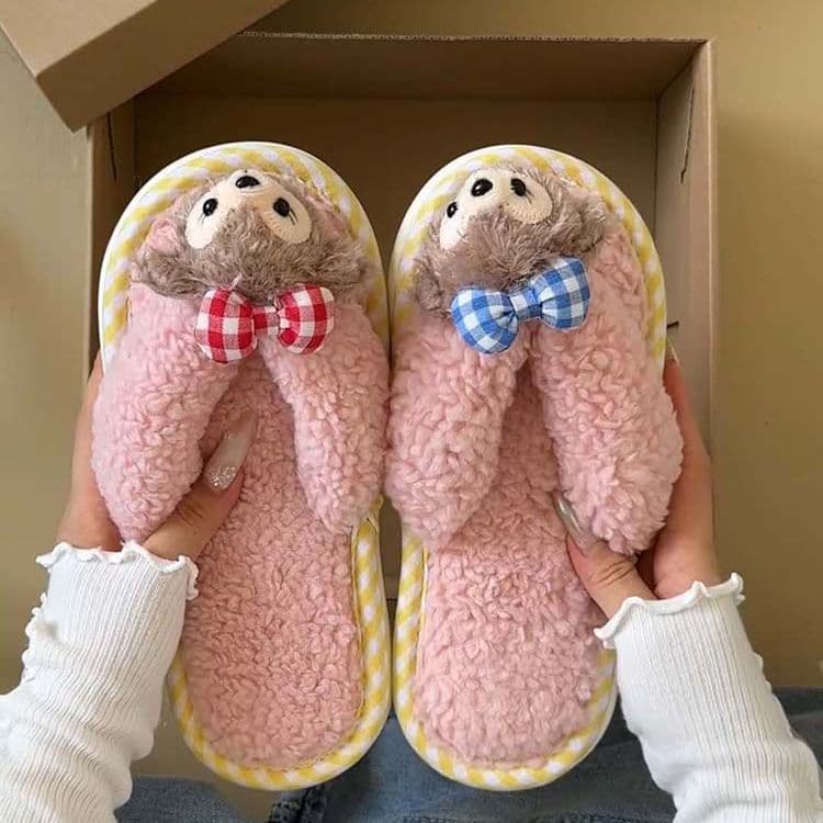 Sherry Mei Plush Slippers for Female Students, Autumn/Winter Cotton Slippers, Indoor Home Fuzzy Cute Slippers, Wearable Outdoors