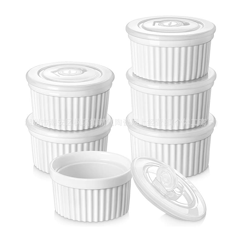 6-Pack Ceramic Baking Bowls, Oven and Microwave Safe, with Lids, Dust-Proof, Timer, Ice Cream Bowls, Porcelain Tableware