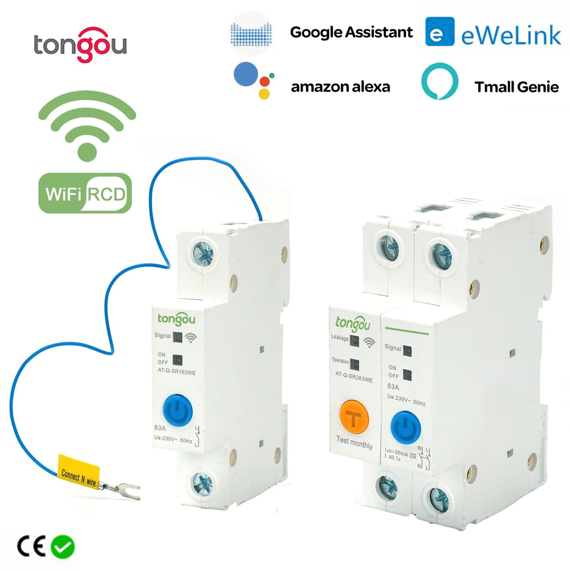 Smart Wireless Remote Control Switch Circuit Breaker 1P/2P Home Automation 63A Easy Micro Link WiFi TONGOU TO-Q-SR2WE Series