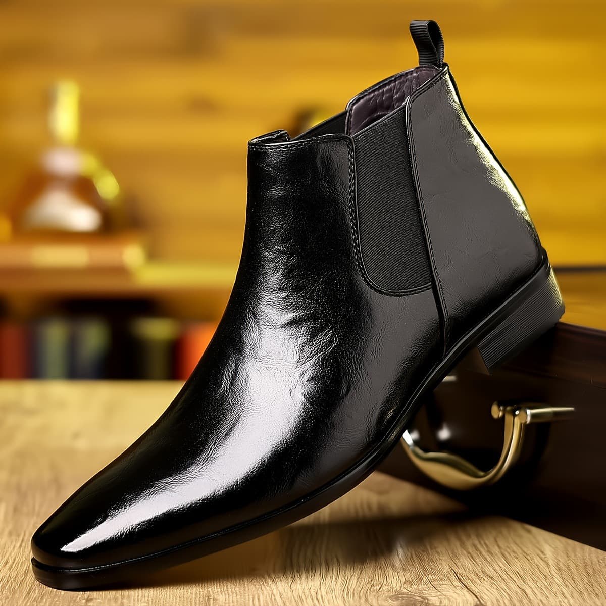 Cross-Border British Pointed Toe Short Boots Soft Leather Breathable Pebbled Grain High-Top Shoes Men Korean Style Casual Slip-On Chelsea