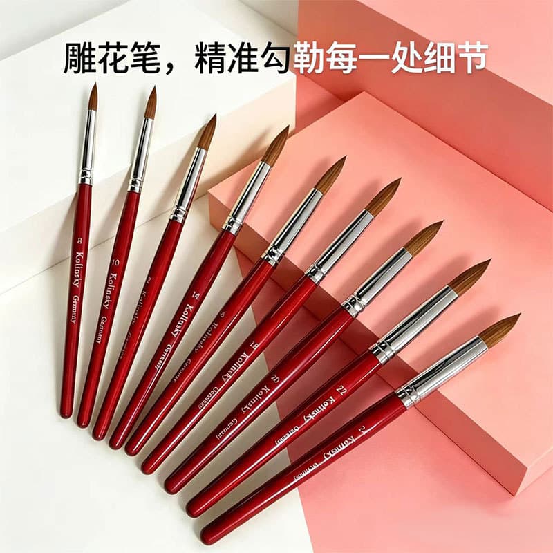 Hot-Selling Cross-Border Rosewood Handle Round-Tip Nail Art Crystal Brush Wholesale Nail Art Brush Carving Nail Art Tool Set