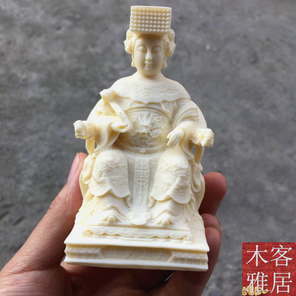 Ivory Nut Carving of Mazu, Goddess of the Sea, Heavenly Saint, Protector of Safe Voyages, Meizhou Mazu Goddess, Car Dashboard Ornament
