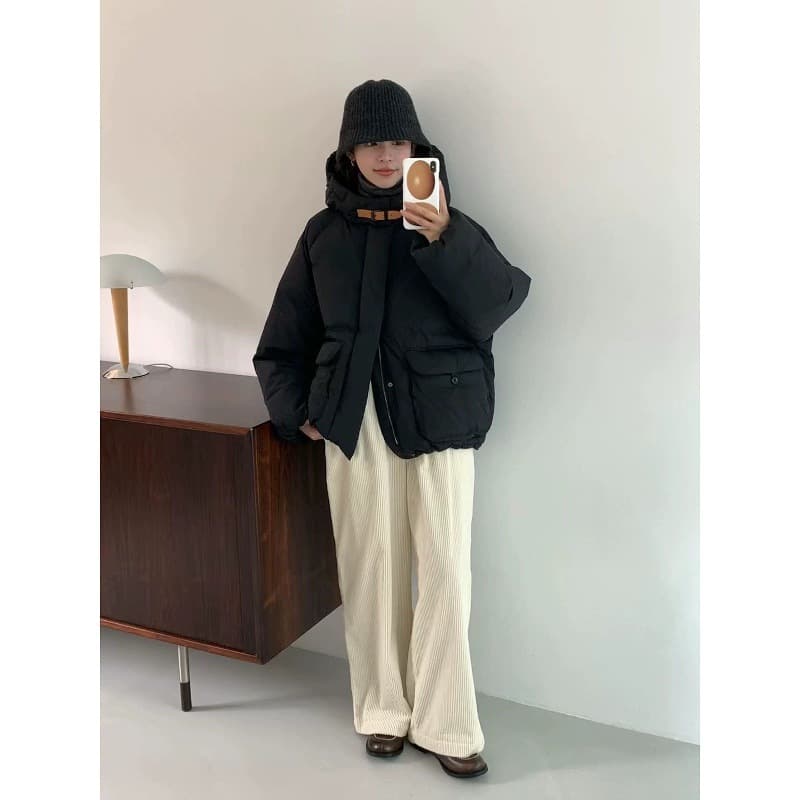 Available~ Korea Dongdaemun Egg Women Autumn/Winter Fashion Hooded Large Pocket Petite Goose Down Jacket+