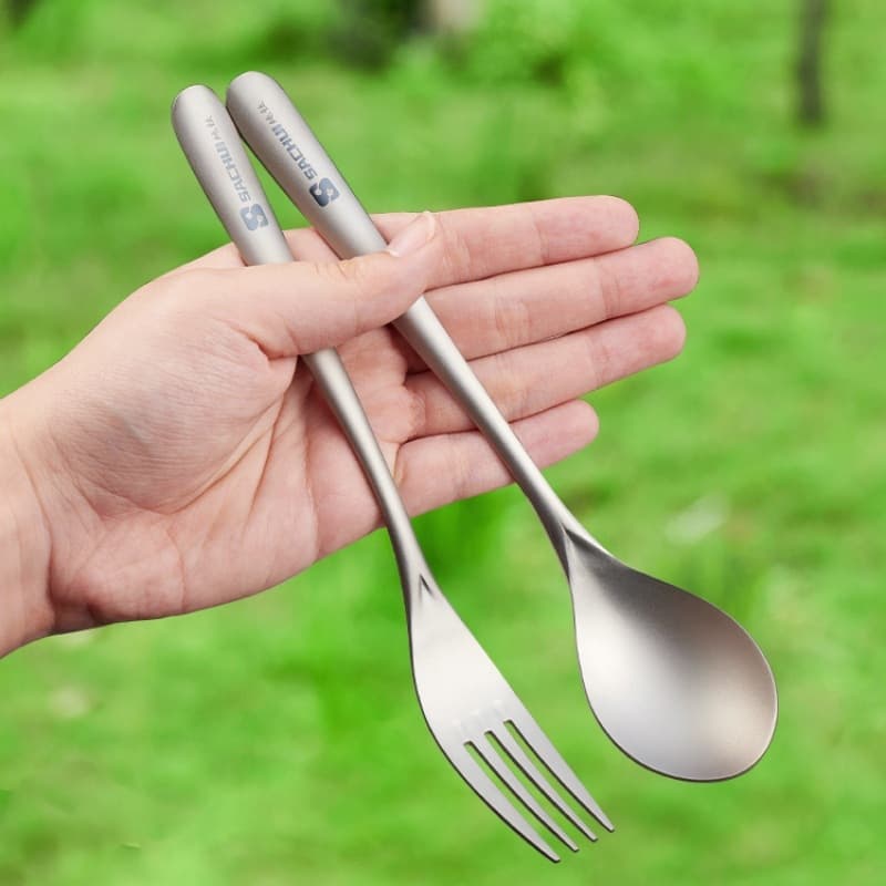 Pure Titanium Spoon, Fork, and Chopstick Set Portable Outdoor Titanium Cutlery Camping Titanium Alloy Travel 3-Piece Set
