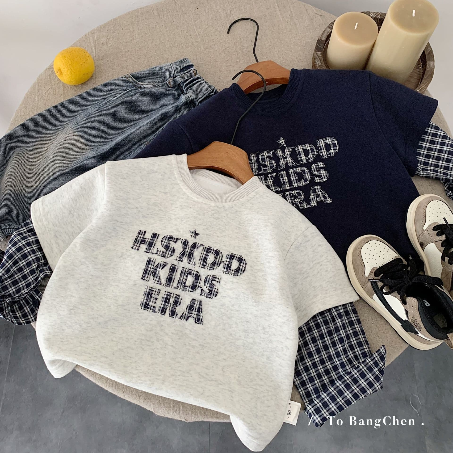 Bangcheng Children's Hoodie 2026 Spring Korean Style Boys' Fake Two-Layer Embroidered Round Neck Top Boys' Autumn Base Layer